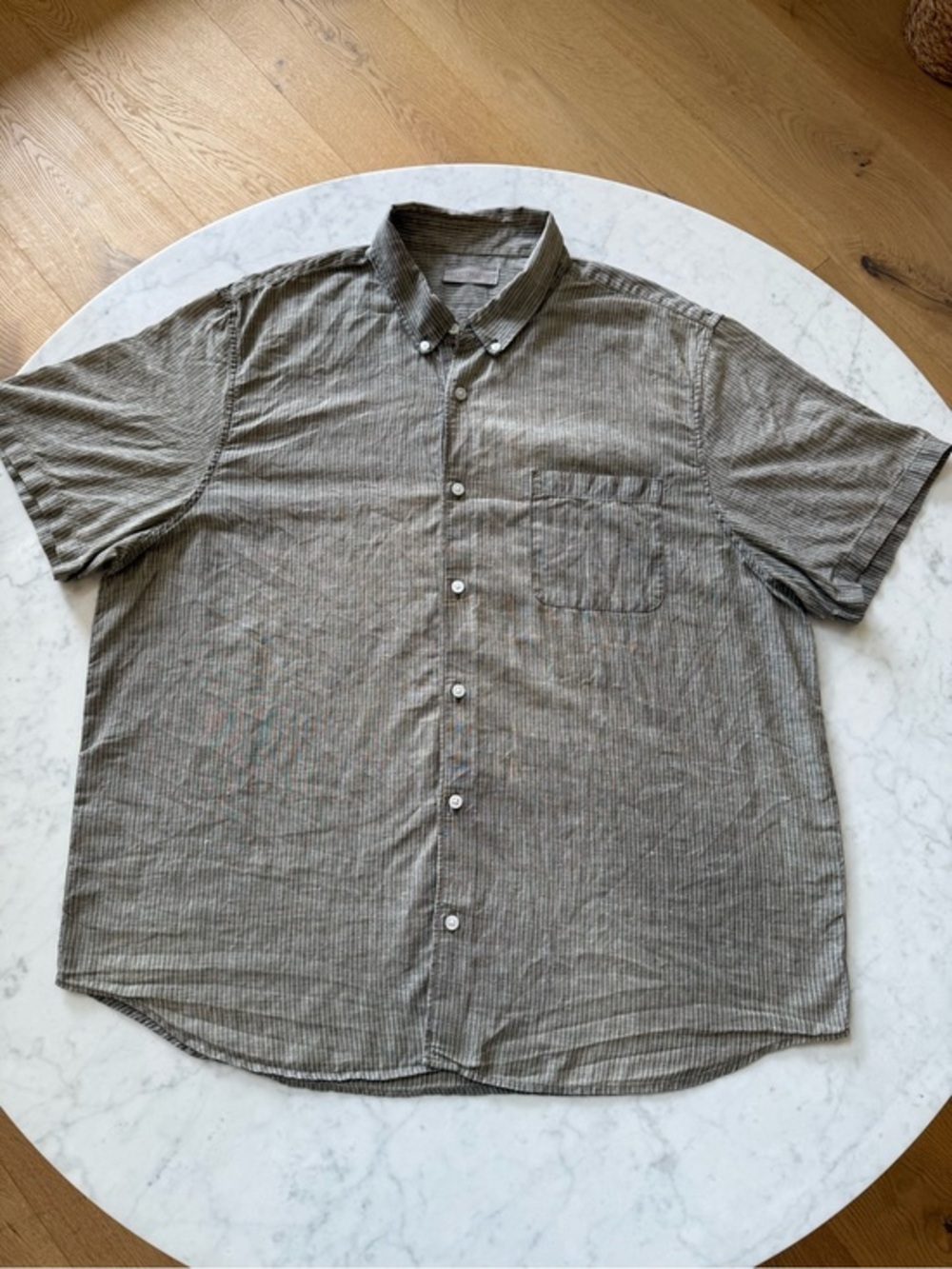 Everlane Mens XXL 100% Linen Short Sleeve Button Down Shirt Stripe
